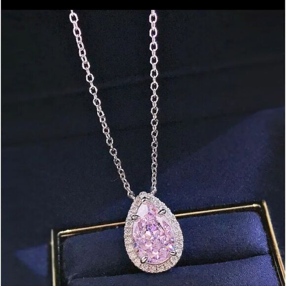 Pink sapphire Diamond silver necklace - Picture 1 of 4